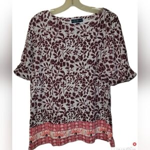 Karen Scott Casual Pullover Top Floral Size XL Short Cuffed Sleeve